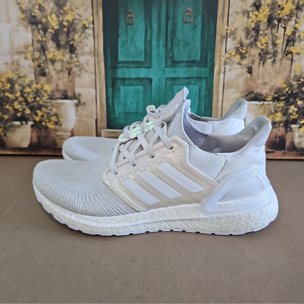 Adidas UltraBoost 20 Mens Size 10.5 White Pink Athletic Running Shoes FW8721